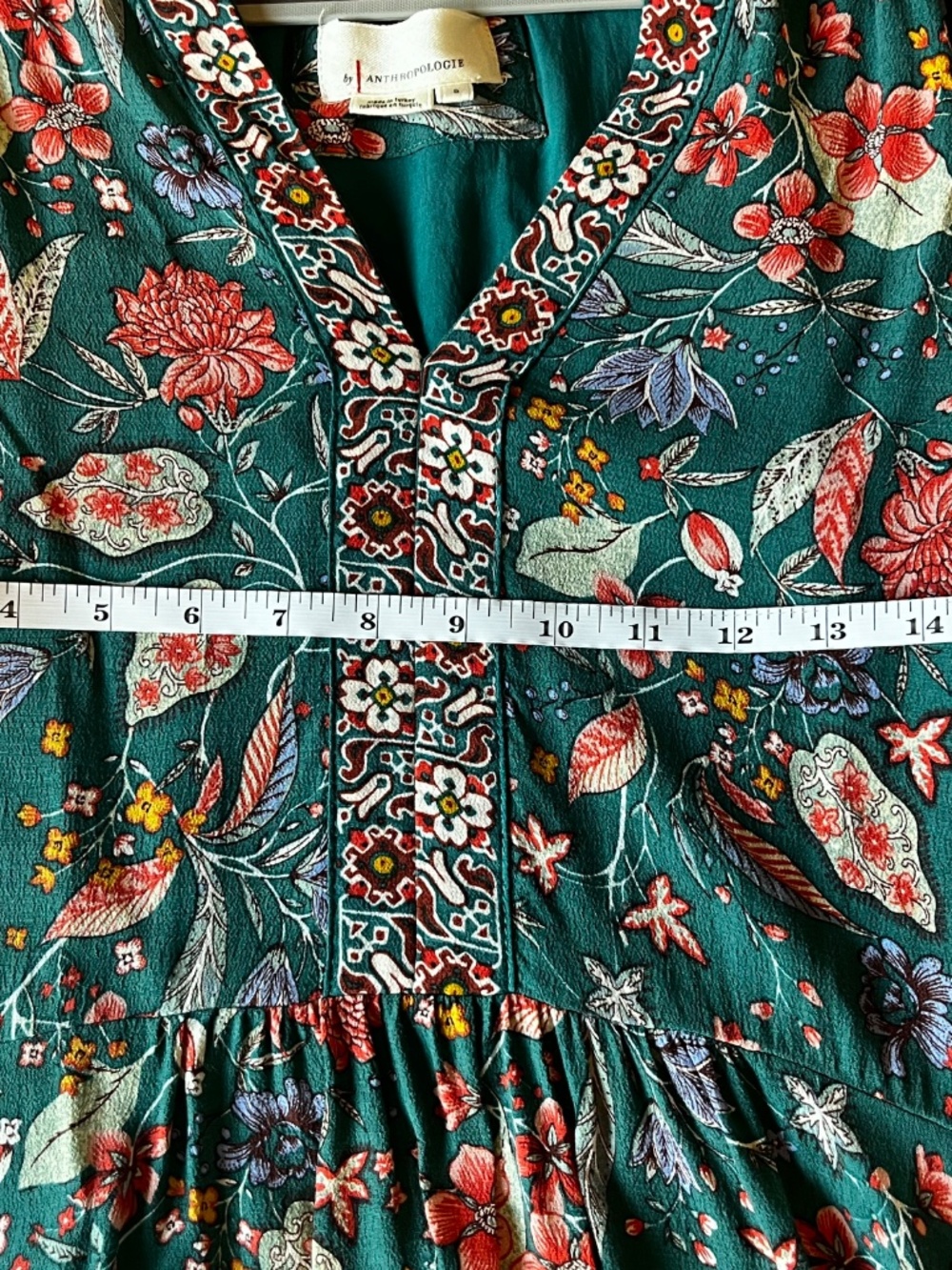 Anthropologie Zenia Green Floral Dress size Small S EUC - Picture 3 of 6